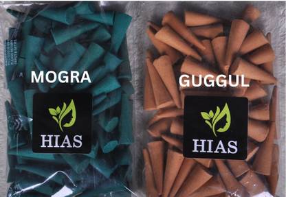 hias Guggul & Mogra Incense Dhoop Batti Cones for Pooja Dhoop Stick (150+150GM Guggul, Jasmine Dhoop