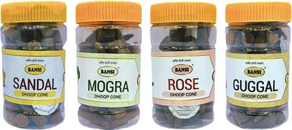 BANSI Premium Aromatic Dhoop Cones: Rose, Mogra, Sandal, Guggal(125g) Dhoop