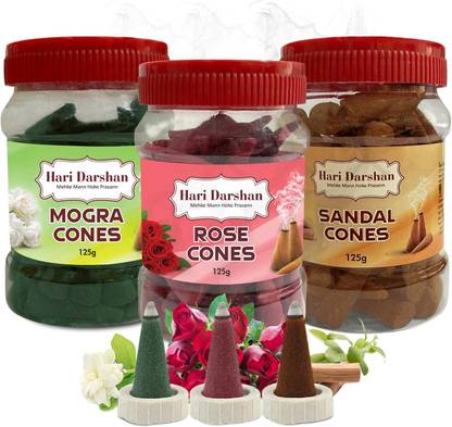 Hari Darshan Multi Fragrance Jar Cones Rose, Sandal, Jasmine Dhoop