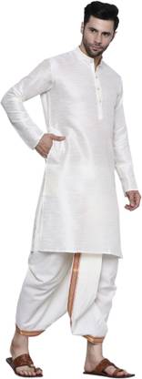 रामेश्वरम फैब्रिक्स Readymade Dhoti for men with Silk Kurta Set, Suitable for Pooja, Festival पुरुषों के लिए सॉलिड धोती