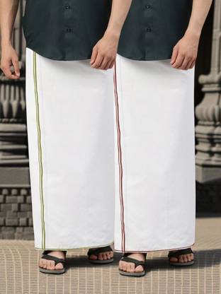 WHITE HEART Cotton small border single layer white Solid Men Dhoti