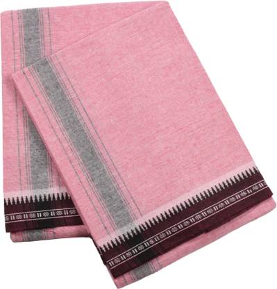 Sharan Elegance Kerala Style Cotton Dhoti Single size with 1.9 meters Set 2 Solid Men Dhoti