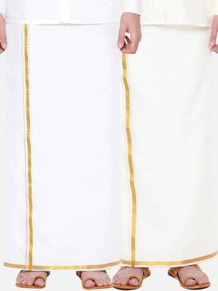 Ramraj Cotton Pack of 2 White Gold jari Border Solid Men Dhoti