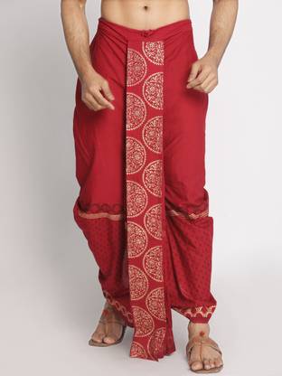 Nakshi Rayon Block Print Dhoti Printed, Solid Men Dhoti