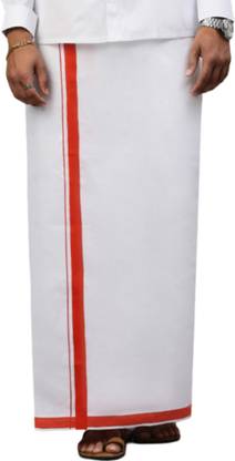Ramraj Cotton Single Layer White with Dark Orange Fancy Border Solid Men Dhoti