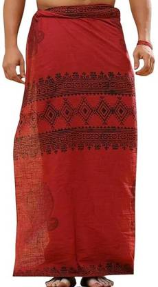 CRYSTALHEAL Vasuki Men’s Red Dhoti With Rajasthani Handblock Print Design, Printed Men Dhoti