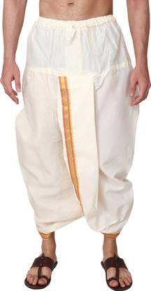 RAMESHWARAM FABRICS Ready made Elastic Cotton Silk Dhoti for men, Free Size, Ready to wear Dhoti Solid Men Dhoti
