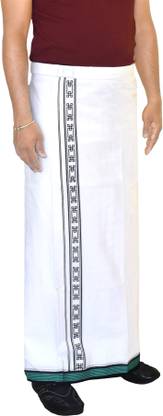 TUNI MANI Printed Border Dhoti / Length 2.0mtr Single Solid Men Dhoti