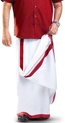 MCR Men's Pure Cotton Double Dhoti -4 Meter Solid Men Dhoti