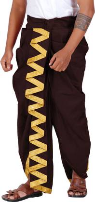 Prakasam Cotton Ready Dhoti With Zig Zag Border Self Design Men Dhoti