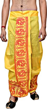 AMIT ONLINE Readymade Elastic Silk Dhoti for men, Free Size, Ready to wear Dhoti Only Printed Men Dhoti