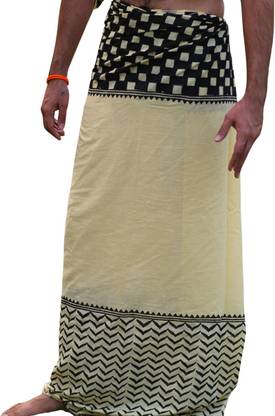 CRYSTALHEAL Shridhar Men’s Dhoti | Block Printed Border Cotton Men Dhoti