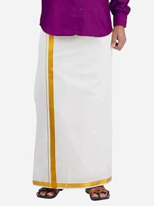 Vaishnam Jari Cotton White Solid Men Lungi Solid Men Dhoti