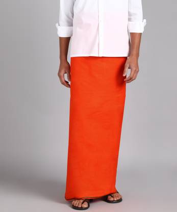 सैक श्री अपराजीत क्रिएशन्स Men's Orange Colour Trendy & Traditional Multicolor Border Cotton Men's Lungi पुरुषों के लिए सॉलिड, धारीदार धोती