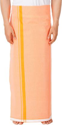 एथझ 2.00 Mtr Metro Fancy White Border Saffron Colour Dhoti पुरुषों के लिए सॉलिड धोती