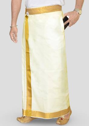 TUNI MANI Men's Cotton Welcro Dhoti with Pocket/Adjustable for all size (28-44 Inches) Solid Men Dhoti