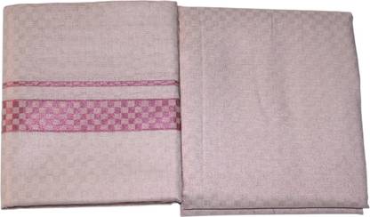 NEwEraTextiles Pink Colour Tissue Embroidered Dhoti & Shirt Material Set - Woven Men Dhoti