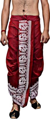 AMIT ONLINE Readymade Elastic Silk Dhoti for men, Free Size, Ready to wear Dhoti Only Printed Men Dhoti