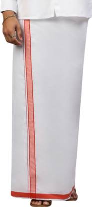 Ramraj Cotton Single Layer White with Orange Fancy Border Solid Men Dhoti