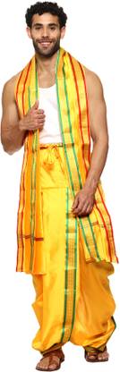 RAMESHWARAM FABRICS Readymade Dhoti for Men, Velcro Style Stitched Mens Silk Dhoti Pant Set Men Dhoti