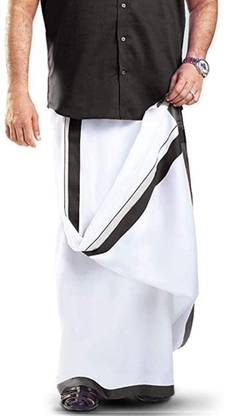 MCR Men's Pure Cotton Double Dhoti -4 Meter Solid Men Dhoti