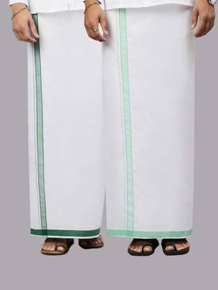 Ramraj Cotton Pack of 2 Cotton Blend White Prestigious Look with Fancy Border Solid Men Dhoti