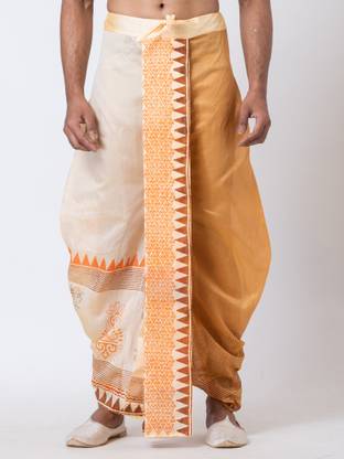 Nakshi hand Block Print Dhoti / Weadding Dhoti / Redy to wear Solid Men Dhoti