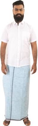 Annai Pure cotton 1/2 Inch Border Sky Blue 1.85 Metre Single Solid Men Dhoti
