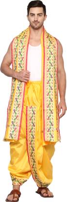 RAMESHWARAM FABRICS Men's Wedding Readymade , Paithani Style Stitched Silk Dhoti Pant Set, Free Size Woven Men Dhoti