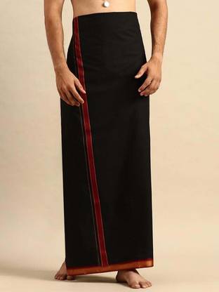 Ramraj Cotton Single Layer Black with Mayilkhan Border Devotional Solid Men Dhoti