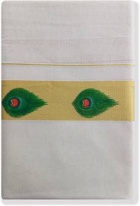 Chithra Fabrics CF 4015 Gold Mayilkan Mural Print 4.00m 2 Inch Solid Men Dhoti