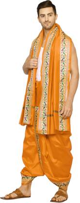 RAMESHWARAM FABRICS Men's Wedding Readymade , Paithani Style Stitched Silk Dhoti Pant Set, Free Size Woven Men Dhoti