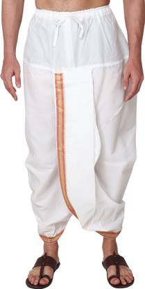 रामेश्वरम फैब्रिक्स Readymade Elastic Cotton Silk Dhoti for men, Free Size, Ready to wear Dhoti Only पुरुषों के लिए सॉलिड धोती
