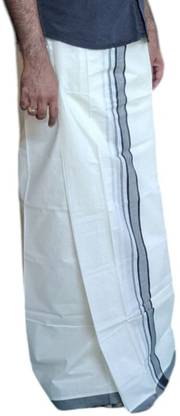 Kavz Cotton Kerala Mundu Double, 4 Meters Black Borded Solid Men Dhoti