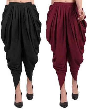 YK Creation Solid Black Maroon Loose Fit Rayon Harem/Dhoti Pant Casual Bottom Wear Pack of 2 Solid Women Dhoti