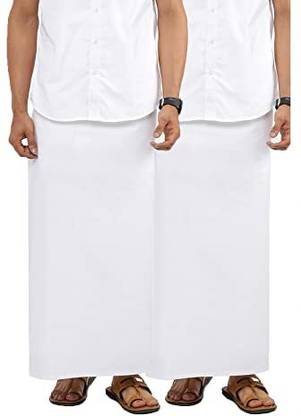 Ramraj Cotton Pack of 2 White Plain White Solid Men Dhoti