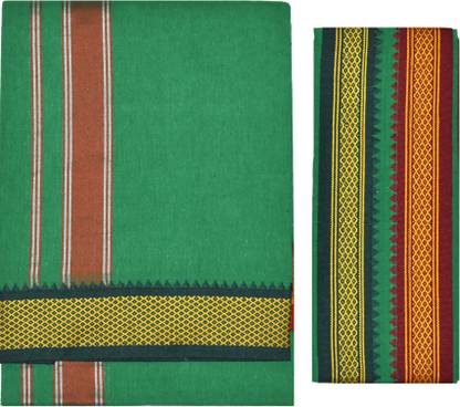 TUNI MANI Padayappa Border Cotton Temple Wear Vesti With Towel 2.0meter Men Dhoti