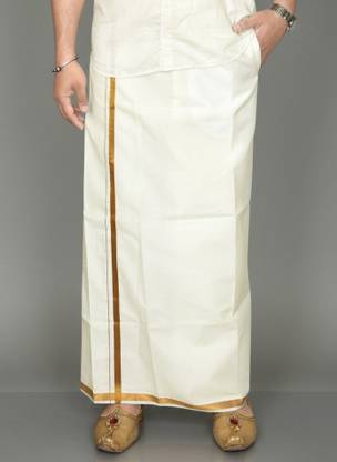 TUNI MANI Gold Jari Border Pocket Vesti Solid Men Dhoti