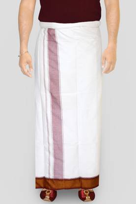 TUNI MANI Men's Pure cotton Mayilkan Design Vesti ,Length 1.92meter Solid Men Dhoti