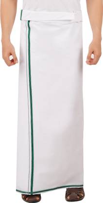 DHRONA White Dhoti with Colourful Striped Boarder Solid Men Dhoti