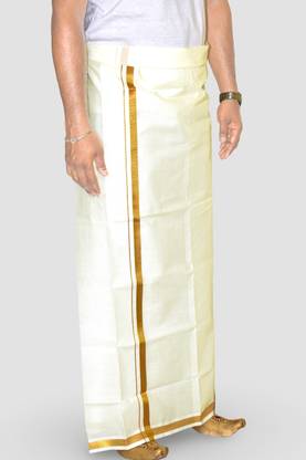 TUNI MANI Men's Cotton Dhoti with Zari Border/ Single Dhoti 2.0mtr Solid Men Dhoti