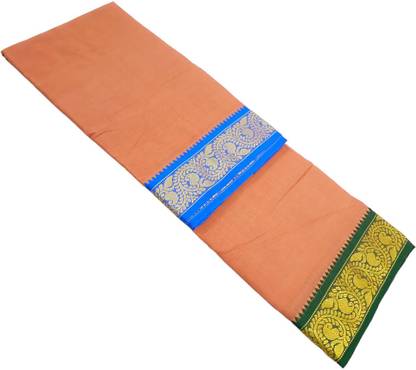 sri amman sarees Pure Cotton 3 inch Korvai Border Color Dhoti with Towel Self Design Men Dhoti