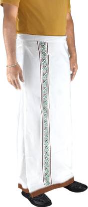 TUNI MANI Printed Border Dhoti / Length 2.0mtr Single Solid Men Dhoti