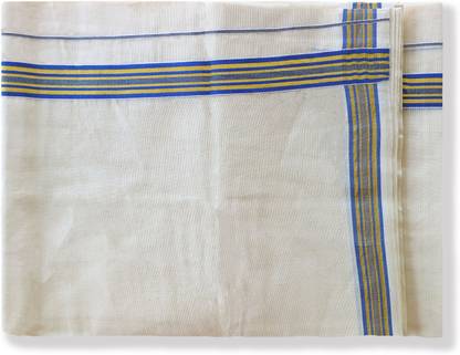 Vairavaa Tex VT 4223 Blue Mens Pure Cotton Gold Fancy 4.00m Dhoti Solid Men Dhoti