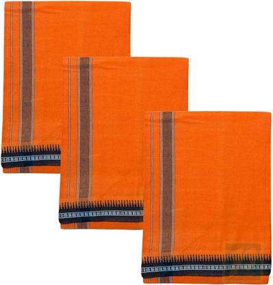 Prakasam Cotton Premium quality Orange Thalapathi Border Single (1.28X2.00 mtrs) Mens Solid Men Dhoti