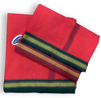 RAMESHWARAM FABRICS dhoti 4.5 meter for men and 2.25 Mtr, 10 X 6 Pure Cotton Dhoti Gamcha Set Solid Men Dhoti