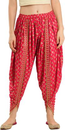 Arowaana Red Printed Rayon Fabric Women Dhoti Printed Women Dhoti