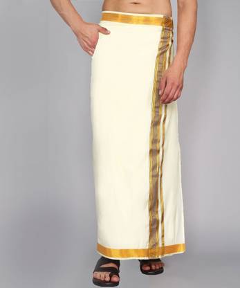 Prakasam Cotton -Asha Silk Look Mens Flexiable Size Readymade Pocket Self Design Men Dhoti