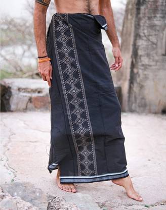CRYSTALHEAL Black Kangura Printed Men Dhoti