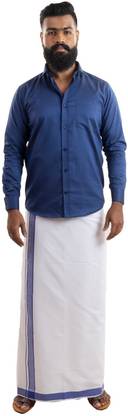 Annai Pure cotton 1 1/2 Inch Border Solid Men's Dhoti Striped Men Dhoti